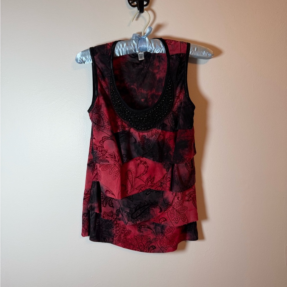 Dressbarn  Red and Black‎ Floral Tank Top petite medium